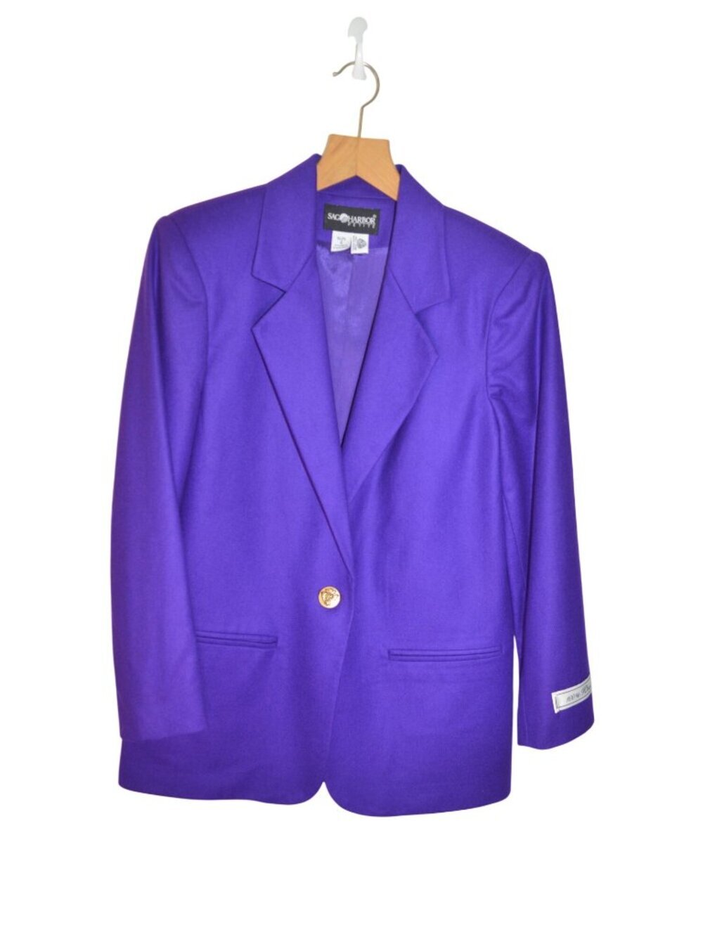 NWOT Vintage 90s Sag Harbor Royal Purple 100% Wool Blazer Women's Size 6 Petite - Picture 6 of 9